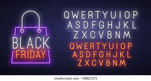 Black Friday neon sign, bright signboard, light banner. Black Friday logo, emblem and label. Neon text edit