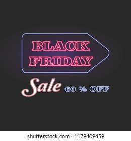 Black Friday with Neon Sign Effect. Vector illustration