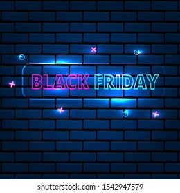 Black Friday neon sign vector. Black Friday Design template neon sign, light banner, neon signboard, nightly bright advertising, light inscription. Vector illustration