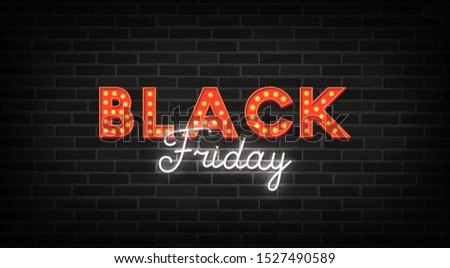 Black Friday neon sign. Web banner, logo, emblem and label. Neon sign, bright signboard, light banner