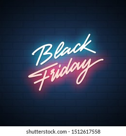 Black friday neon signboard. Vector illustration.