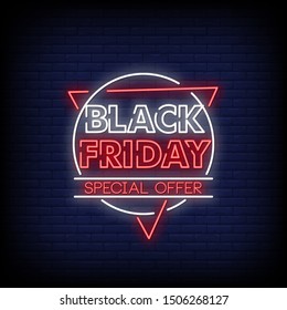 Black Friday neon signs style text vector