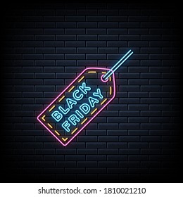 Black friday neon signs vector. Design template neon sign