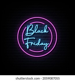 Schwarze Friday Neon Schilder Vektor. Neonzeichen der Vorlage entwerfen