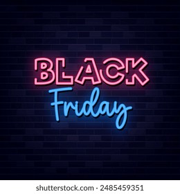 Black Friday Neon Text Vector, Neon Sign Symbol, Light banner, Light art.