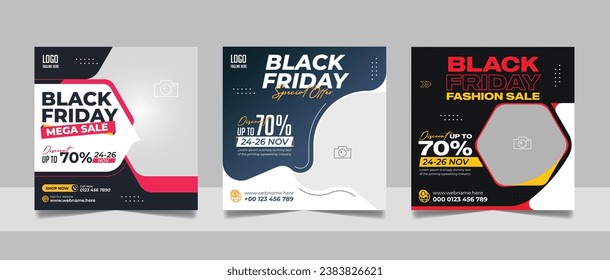 Black Friday New Collection Mega Sale Social Media Post Discount Banner Square Flyer Template Set