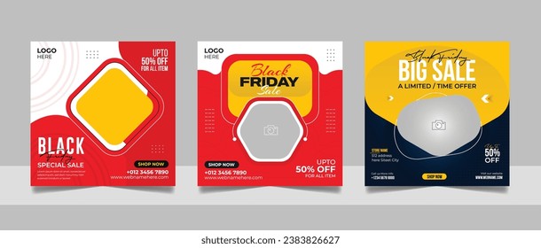 Black Friday New Collection Mega Sale Social Media Post Discount Banner Square Flyer Template Set