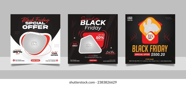 Black Friday New Collection Mega Sale Social Media Post Discount Banner Square Flyer Template Set