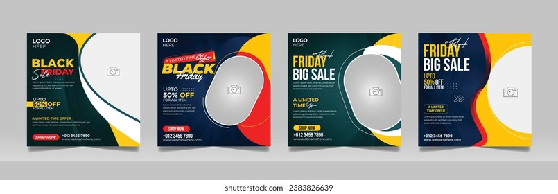 Black Friday New Collection Mega Sale Social Media Post Discount Banner Square Flyer Template Set