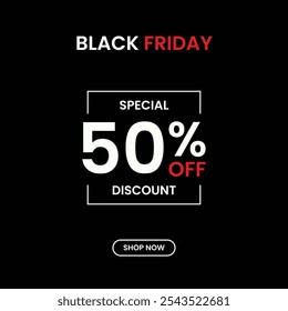 Black Friday Oferta Anuncio, Vector de Descarga Gratis, Plantilla Editable, Hasta 50% de Descuento