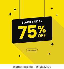 Black Friday Oferta Anuncio, Vector de Descarga Gratis, Plantilla Editable, Hasta 75% de Descuento