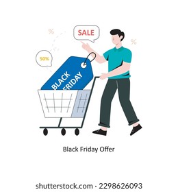 Ilustración del vector de diseño plano de la oferta de viernes negro. Ilustración de acciones