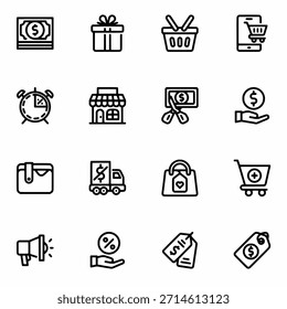 Conjunto de iconos de oferta de Black Friday con descuento, venta y símbolos de compras