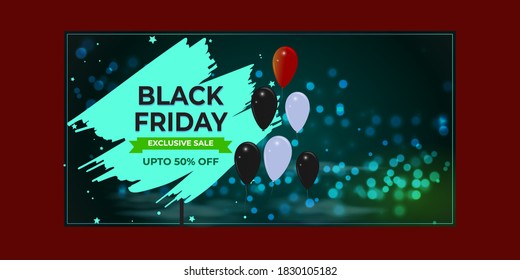 Black Friday offer Sale banner for advertisement, flyer with balloon on beautiful bokeh background.