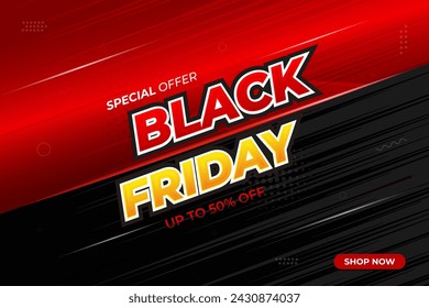 Black friday offer sale banner promotion template with 3d text effect offer banner