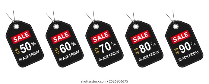 Bilhete de oferta Black Friday. Grandes vendas e conjunto de adesivos. Ilustração, logótipo, carimbo, emblema, marca ou selo.