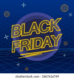 black Friday on blue background, typography concept on illustration vector image.