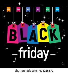 Black Friday on the color tags. Vector illustration. 