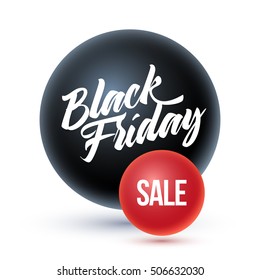 Black Friday on black sphere and sale on red sphere.