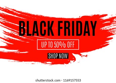 black Friday on white background with red drops