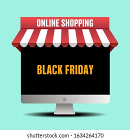 Black Friday, online shopping, shopping offers. Computer. Vector illustration