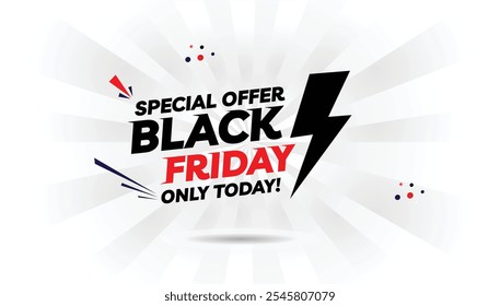 Black Friday solo hoy ofrece un diseño de Plantilla de Anuncio editable con degradado blanco claro y negro oscuro, fondo blanco y Formas rojas audaces perfectas para promociones, descuentos y comercio electrónico