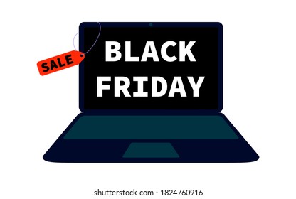 Black friday open site laptop. Vector illustration