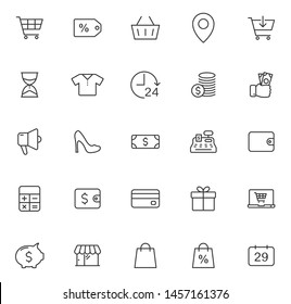 black friday outline vector icons set isolated on white background. promo advertising black friday icons for web and ui design.