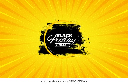 Black friday paint brush. Yellow background with offer message. Sale banner frame. Coupon tag icon. Best advertising coupon banner. Black friday badge shape. Abstract background. Vector