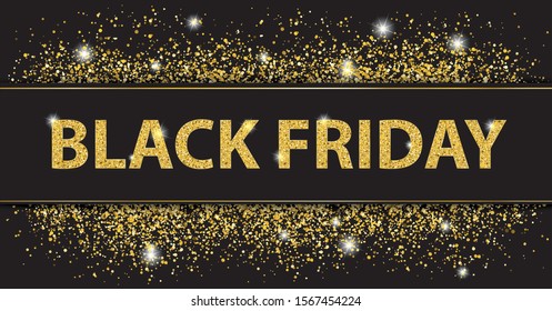 Black friday paper banner with golden particles.  Eps 10 vector file.