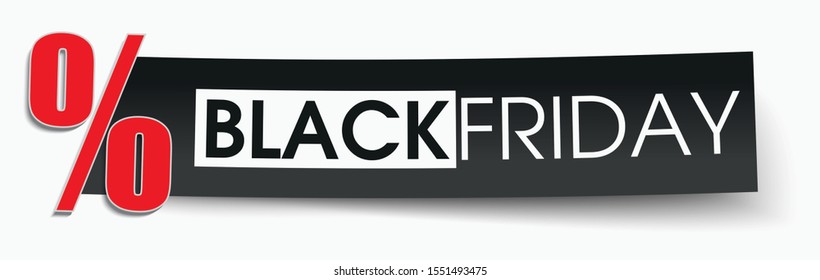 Black friday paper banner with red percent with shadows on the white background. Eps 10 vector file.