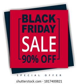 Black friday, paper banner template. Black friday red banner with frame on a blue and white background. Sale up to 90% off. - Shutterstock ID 1817400821