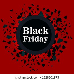 black Friday, particle explosion on red background, vector illustration