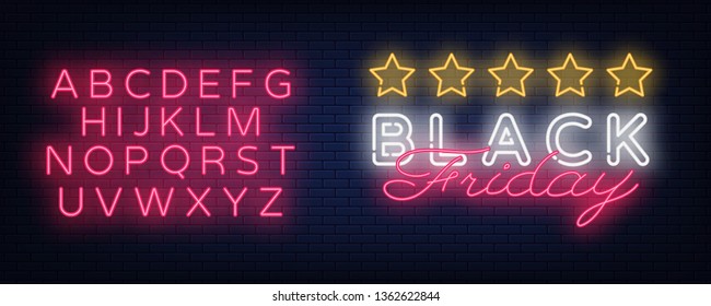 Black Friday pattern the modern design neon sign, banner, light, night bright is the light inscription. Vector illustration eps 10.