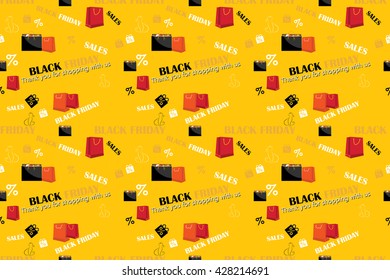 Black Friday pattern with shopping bags and balloons. Print colors used. Pattern can be found in the swatch panel.