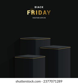 Black friday Pedestal podium gold for product display stand empty space stage studio background.EPS vector	