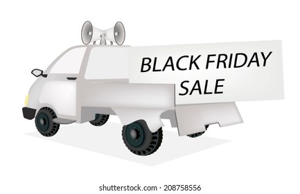 Black Friday, A Pickup Truck Full with Huge Black Friday Card for Start Christmas Shopping Season and Biggest Discount Promotion in A Year. 
