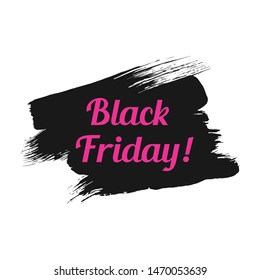 black friday pink lettering with exclamation mark on black brush stroke. black friday commercial illustration for seasonal promotions and advertising in stores