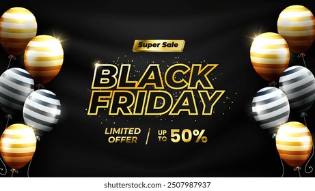 Black Friday with polygon elements. Special offer banner background for Black Friday. Futuristic Black Friday banner design.
