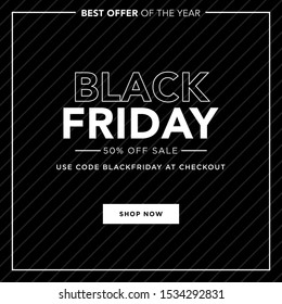 Black friday post with black background and grey lines 