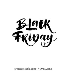 Black Friday postcard. Handmade lettering. Black Friday banner. Ink illustration. Modern brush calligraphy. Isolated on white background.