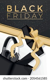 black friday postcard with headset in gift