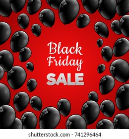 Black Friday - poster with 3d helium balloons. Vector.