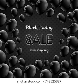 Black Friday - poster with 3d helium balloons. Vector.	
