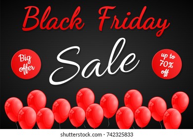 Black Friday - poster with 3d helium balloons. Vector.	
