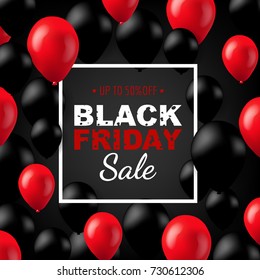 Black Friday Poster With Balloons Gradient Mesh, Vector Illustration