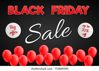 Black Friday - poster with balloons for a sale. Vector.