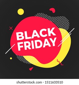 Black friday poster or banner design template vector illustration. Sale shopping discount banner for web or store discount clearance concept with simple shapes isolated on dark background.