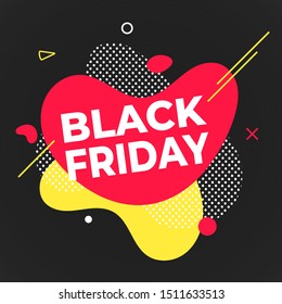 Black friday poster or banner design template vector illustration. Sale shopping discount banner for web or store discount clearance concept with simple shapes isolated on dark background.