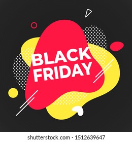 Black friday poster or banner design template vector illustration. Sale shopping discount banner for web or store discount clearance concept with simple shapes isolated on dark background.
